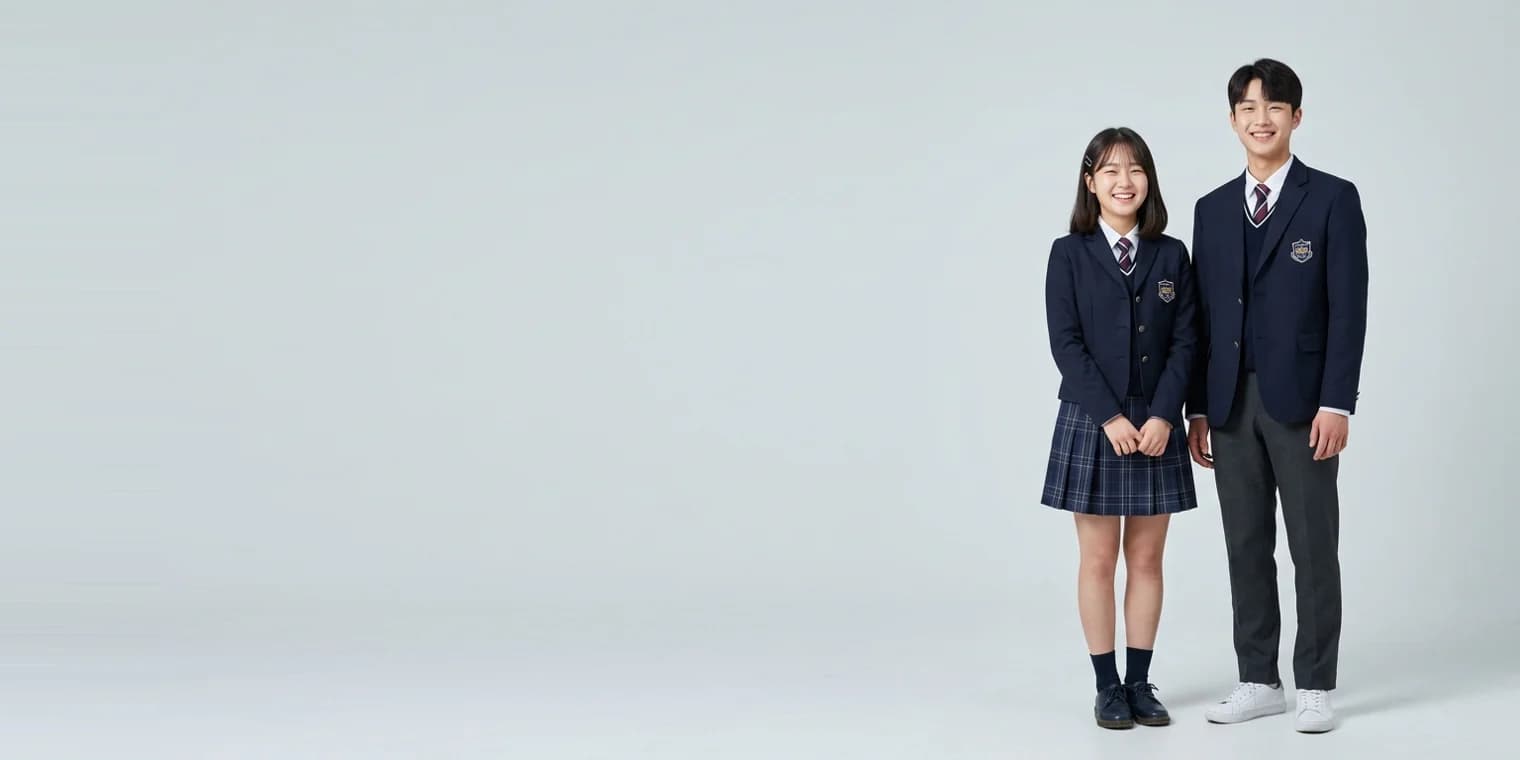 교복 입고 웃는 청소년 남녀